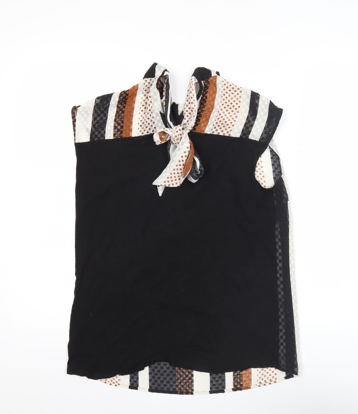 Next Women’s Petite Black Brown White Striped Bow Blouse Size 10P