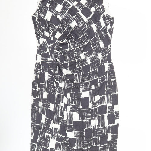 Phase Eight Womens Size 14 Black White Geometric Sheath Ruched Dress