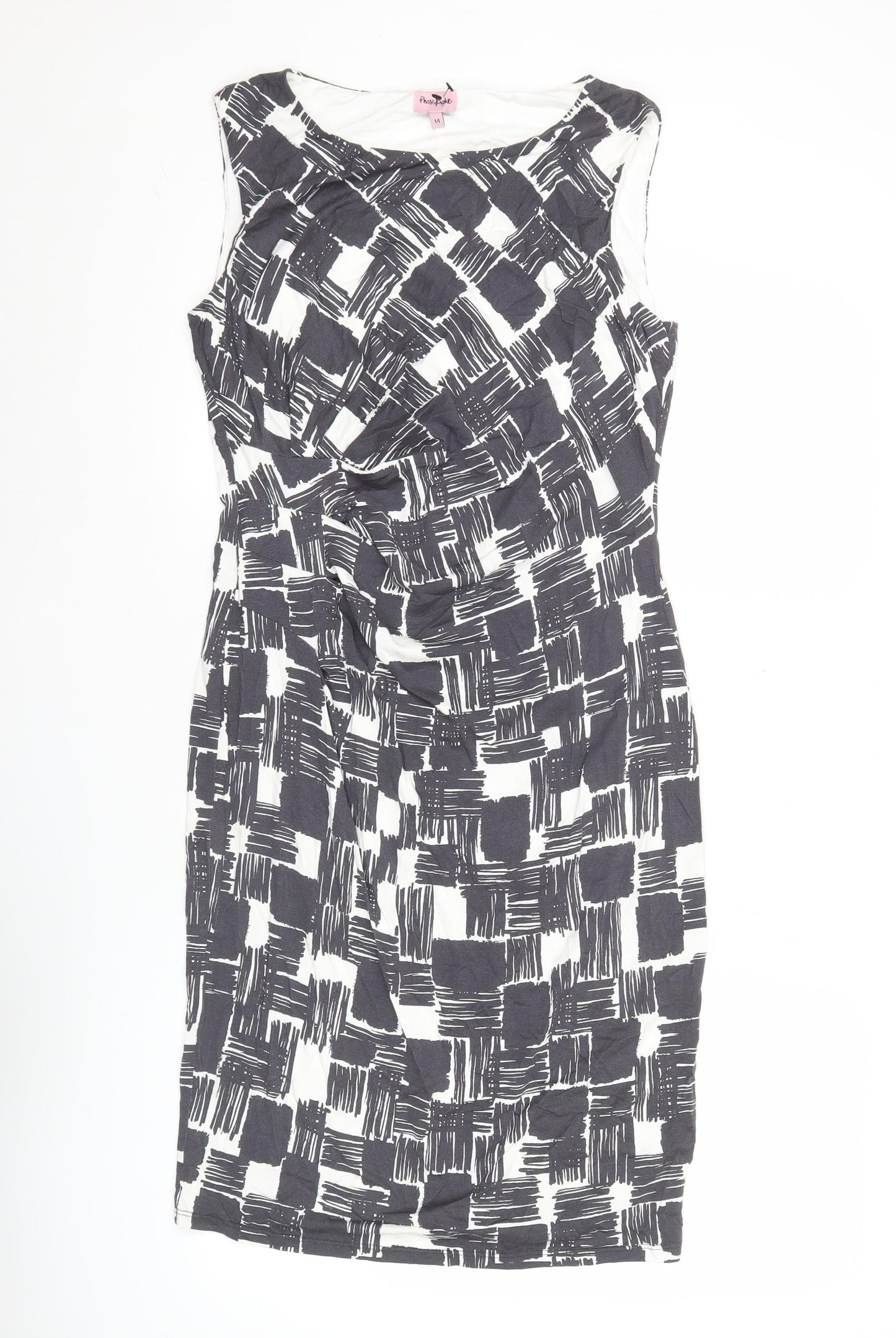 Phase Eight Womens Size 14 Black White Geometric Sheath Ruched Dress
