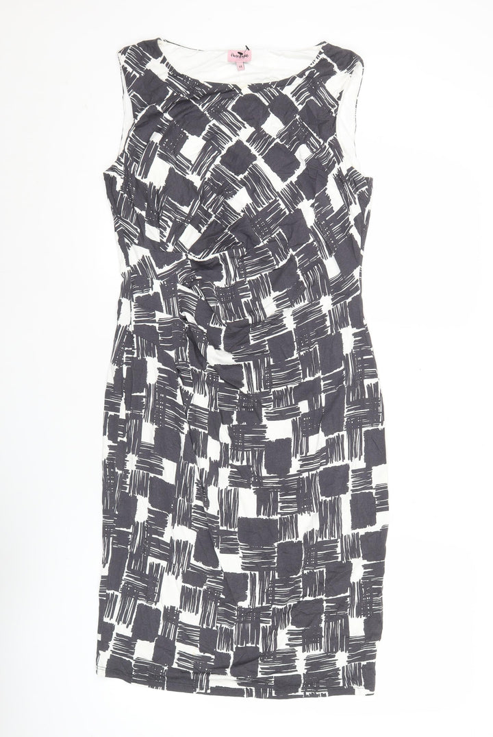Phase Eight Womens Size 14 Black White Geometric Sheath Ruched Dress