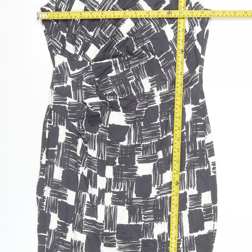 Phase Eight Womens Size 14 Black White Geometric Sheath Ruched Dress