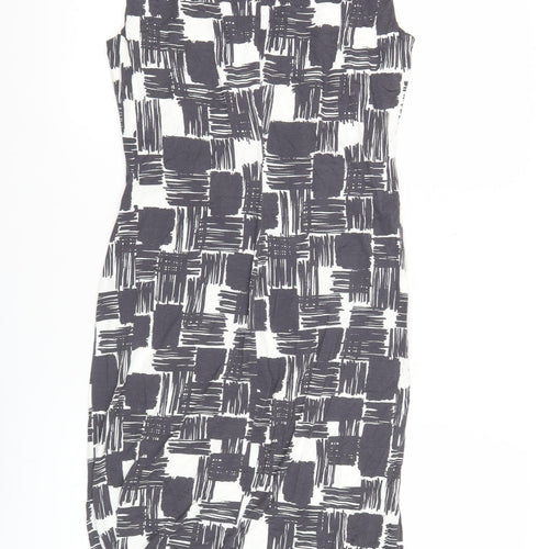 Phase Eight Womens Size 14 Black White Geometric Sheath Ruched Dress