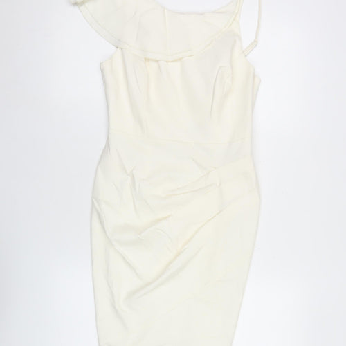 Lipsy Women Ivory One Shoulder Bodycon Dress Size 10 Ruffle Detail