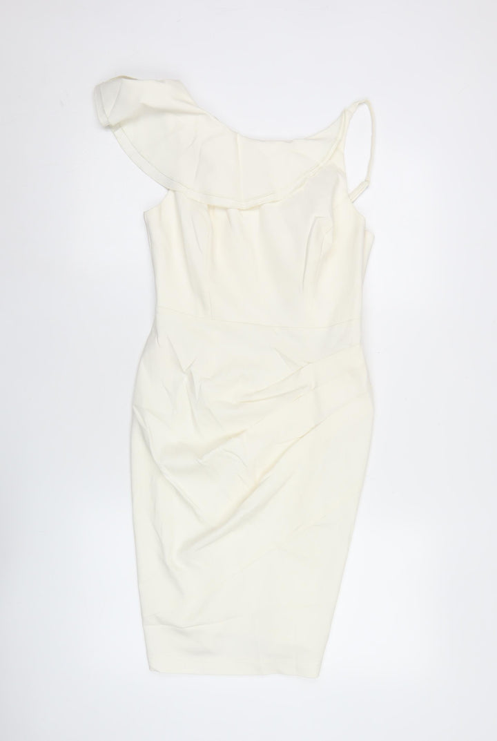 Lipsy Women Ivory One Shoulder Bodycon Dress Size 10 Ruffle Detail