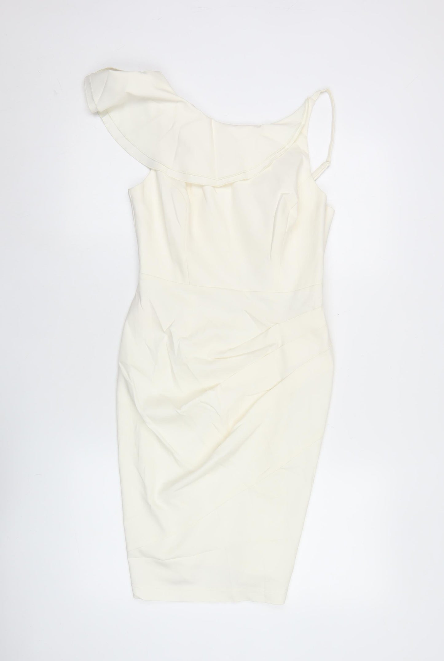 Lipsy Women Ivory One Shoulder Bodycon Dress Size 10 Ruffle Detail