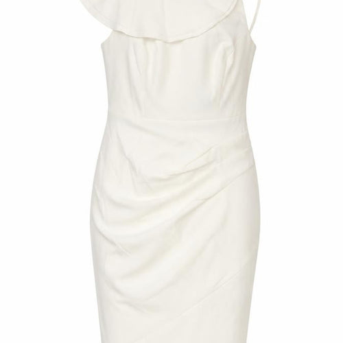 Lipsy Women Ivory One Shoulder Bodycon Dress Size 10 Ruffle Detail
