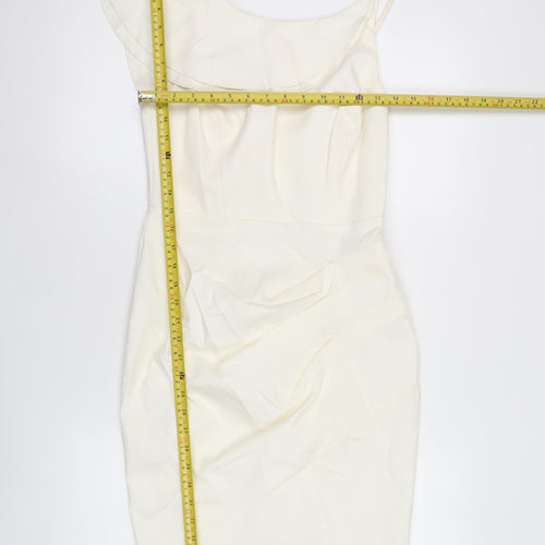 Lipsy Women Ivory One Shoulder Bodycon Dress Size 10 Ruffle Detail