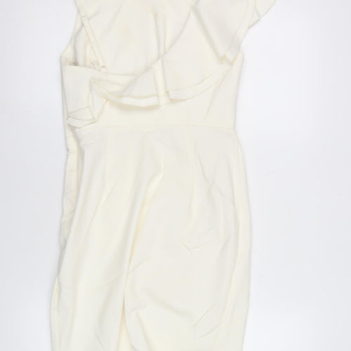Lipsy Women Ivory One Shoulder Bodycon Dress Size 10 Ruffle Detail
