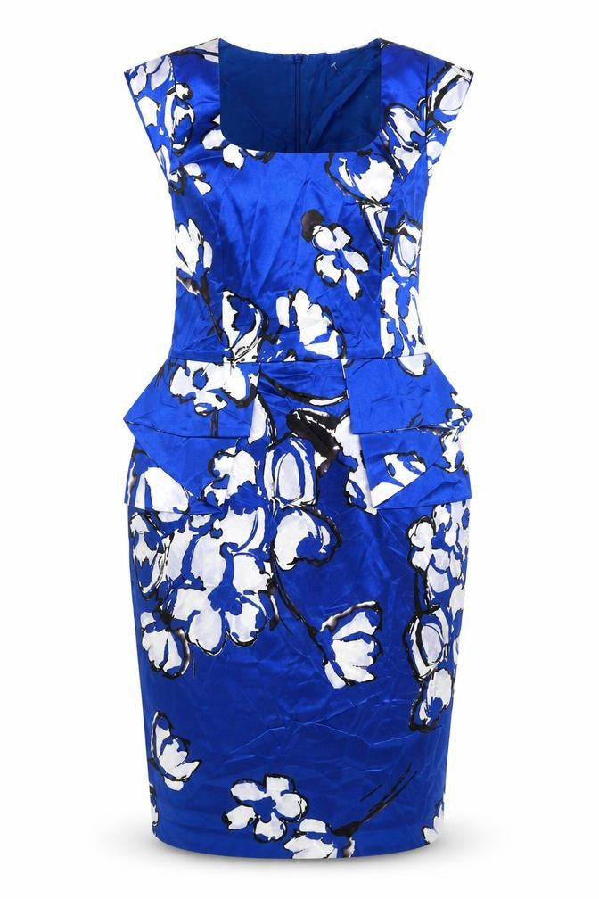 Roman Women’s Blue Floral Sheath Dress Size 12 Knee Length