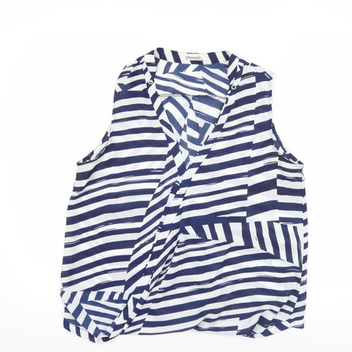 Dorado Women’s Blue White Striped Sleeveless Tunic Blouse Size M