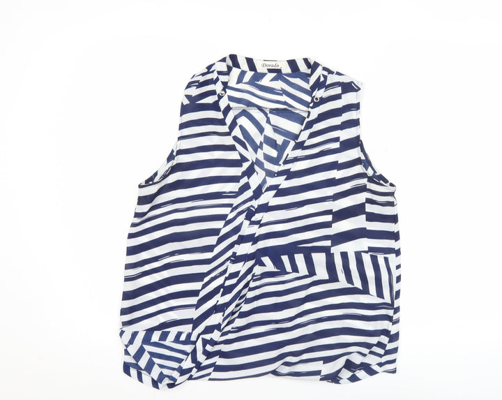 Dorado Women’s Blue White Striped Sleeveless Tunic Blouse Size M