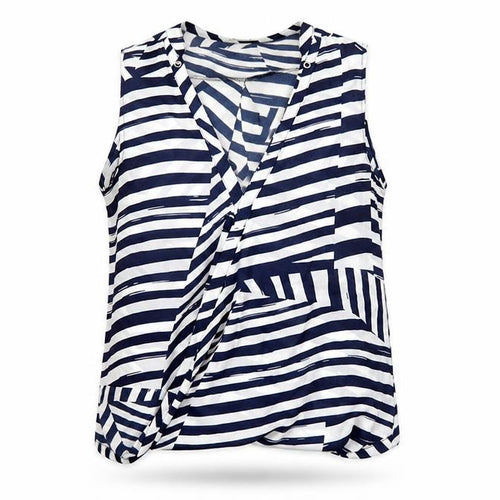 Dorado Women’s Blue White Striped Sleeveless Tunic Blouse Size M