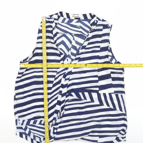 Dorado Women’s Blue White Striped Sleeveless Tunic Blouse Size M
