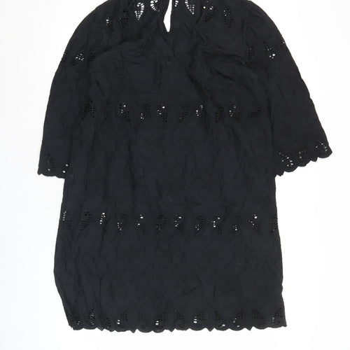 F&F Womens Black Cotton Shift Dress M Knee Length 3/4 Sleeve