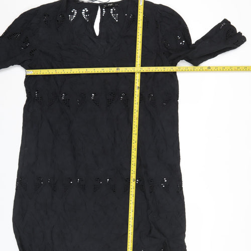 F&F Womens Black Cotton Shift Dress M Knee Length 3/4 Sleeve
