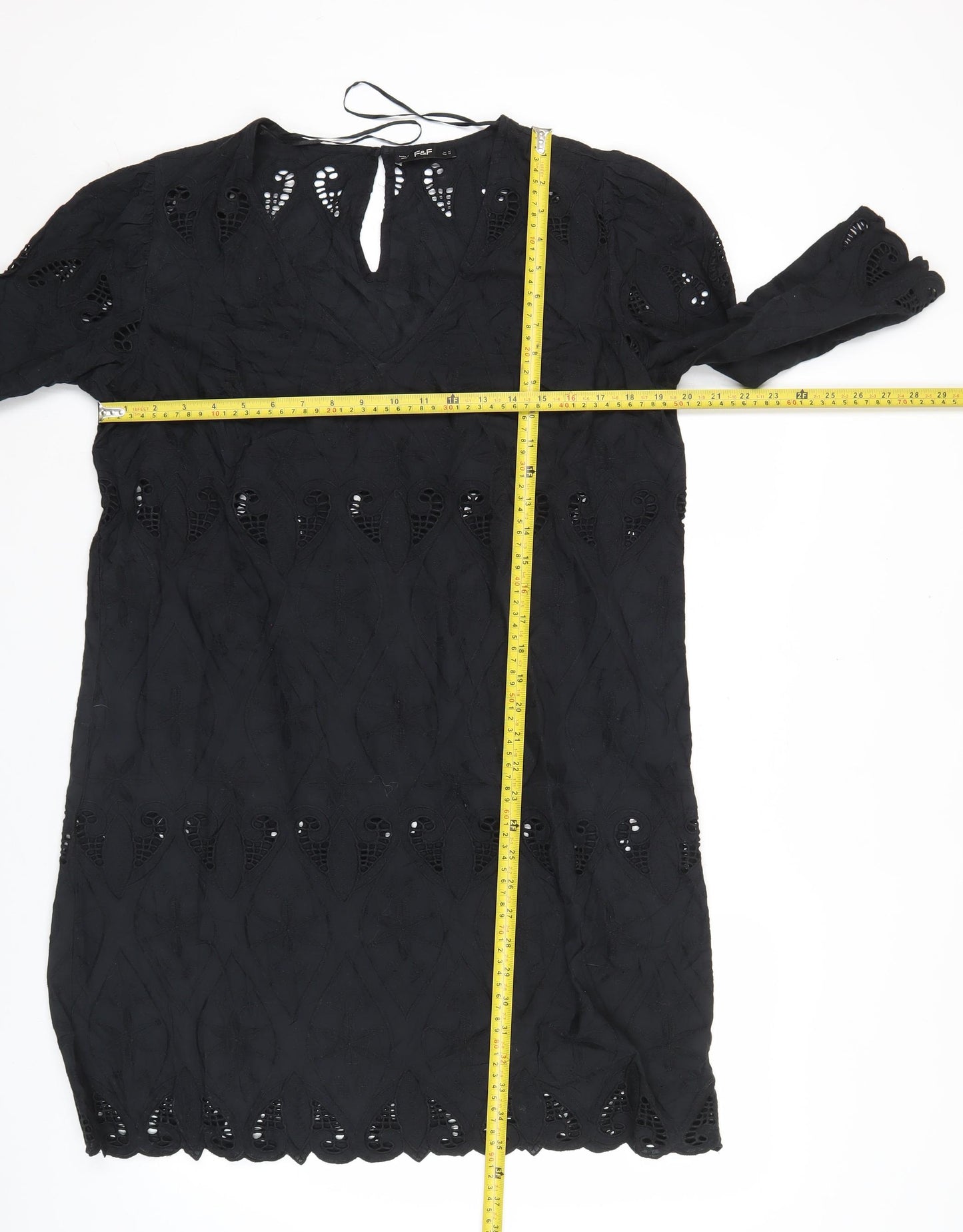 F&F Womens Black Cotton Shift Dress M Knee Length 3/4 Sleeve