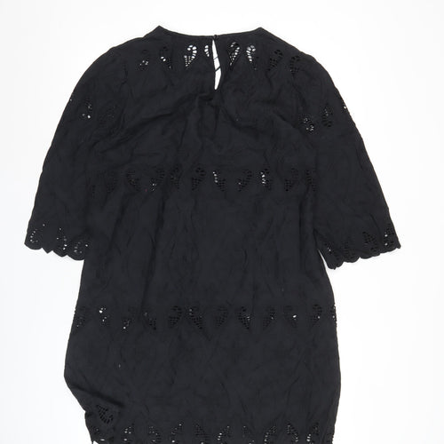 F&F Womens Black Cotton Shift Dress M Knee Length 3/4 Sleeve