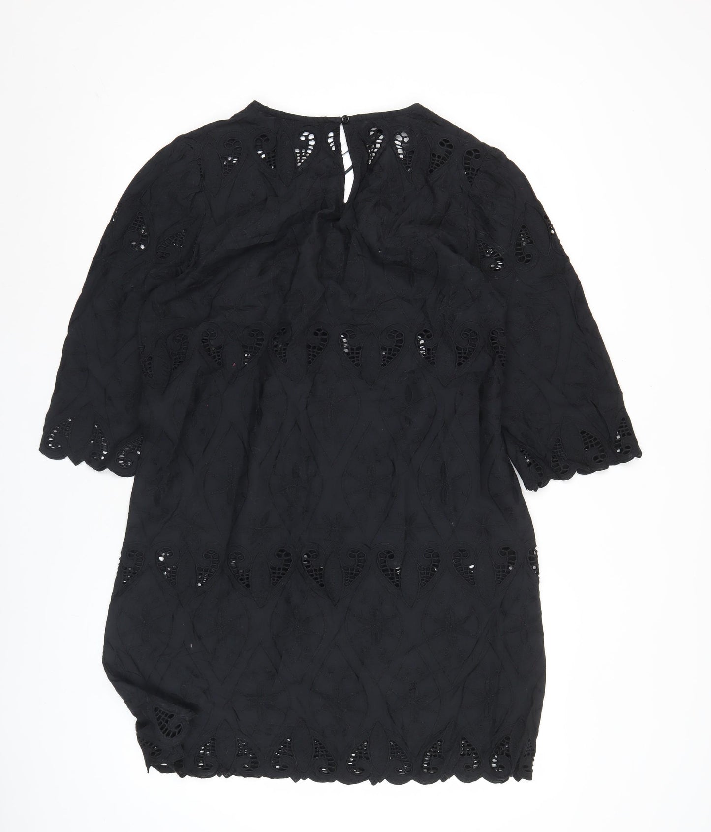 F&F Womens Black Cotton Shift Dress M Knee Length 3/4 Sleeve