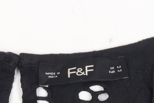 F&F Womens Black Cotton Shift Dress M Knee Length 3/4 Sleeve