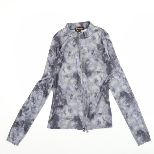 Pink Vanilla Women’s Grey Tie-Dye Zip Long Sleeve Mock Neck Top S