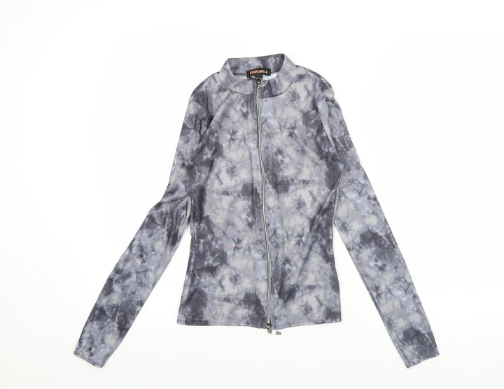 Pink Vanilla Women’s Grey Tie-Dye Zip Long Sleeve Mock Neck Top S
