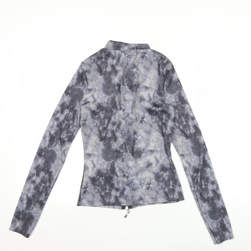 Pink Vanilla Women’s Grey Tie-Dye Zip Long Sleeve Mock Neck Top S