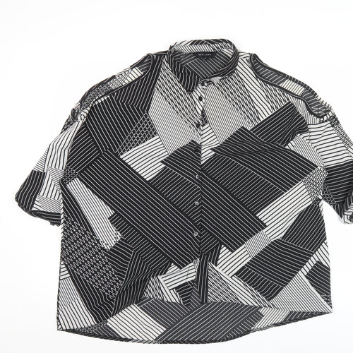 New Look Womens Black Geometric Cold Shoulder Button Up Shirt Size 12