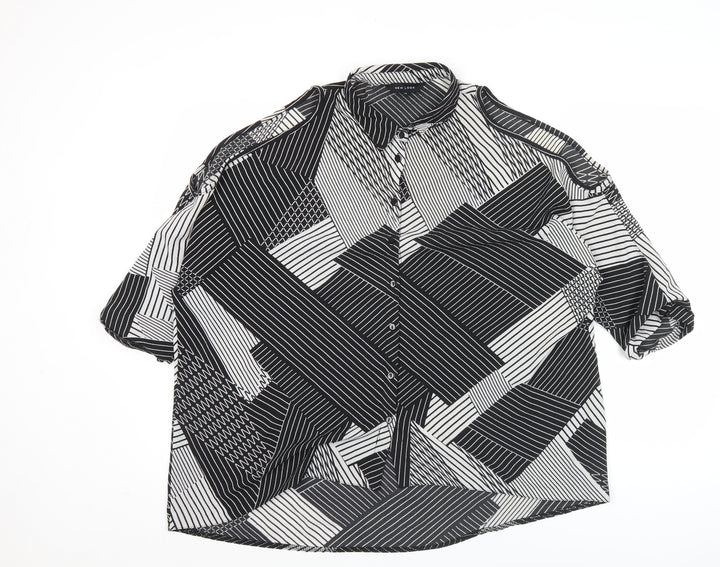 New Look Womens Black Geometric Cold Shoulder Button Up Shirt Size 12