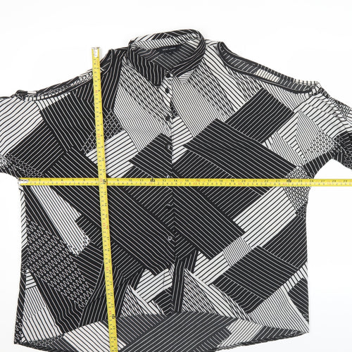 New Look Womens Black Geometric Cold Shoulder Button Up Shirt Size 12