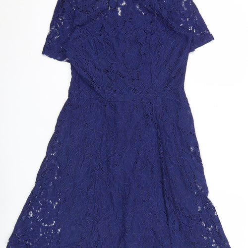 Dorothy Perkins Women’s Blue Lace A-Line Dress UK 10 Short Sleeve