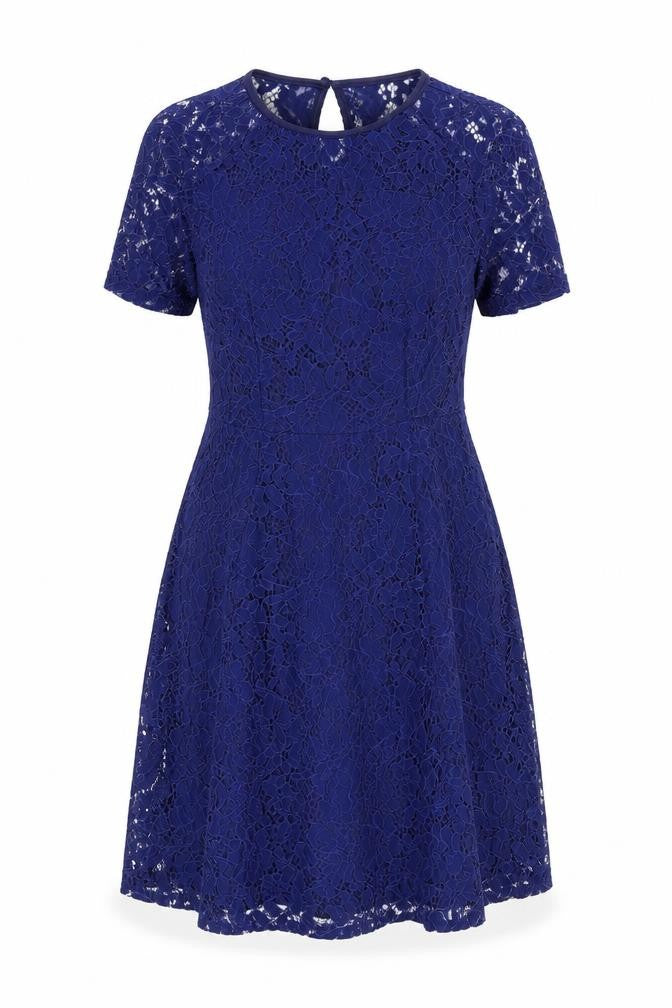 Dorothy Perkins Women’s Blue Lace A-Line Dress UK 10 Short Sleeve