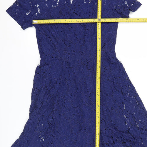 Dorothy Perkins Women’s Blue Lace A-Line Dress UK 10 Short Sleeve