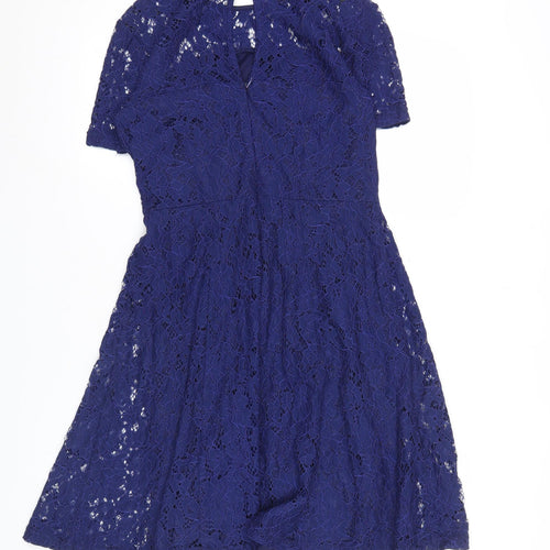Dorothy Perkins Women’s Blue Lace A-Line Dress UK 10 Short Sleeve