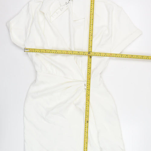 Zara Women White XS Shift Dress Short Sleeve Collared Summer