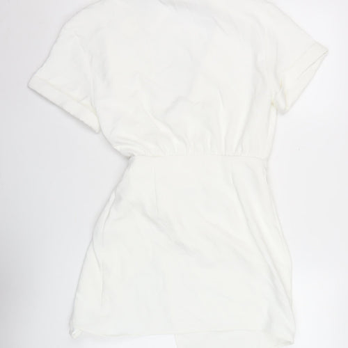 Zara Women White XS Shift Dress Short Sleeve Collared Summer