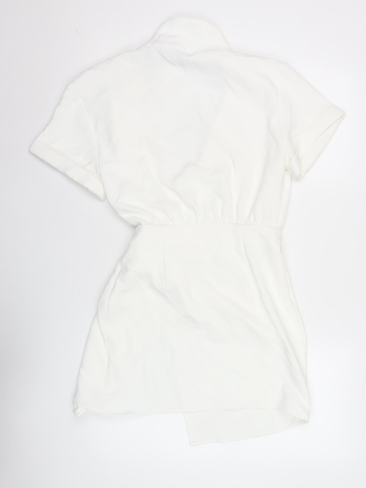 Zara Women White XS Shift Dress Short Sleeve Collared Summer