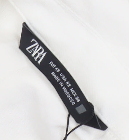 Zara Women White XS Shift Dress Short Sleeve Collared Summer