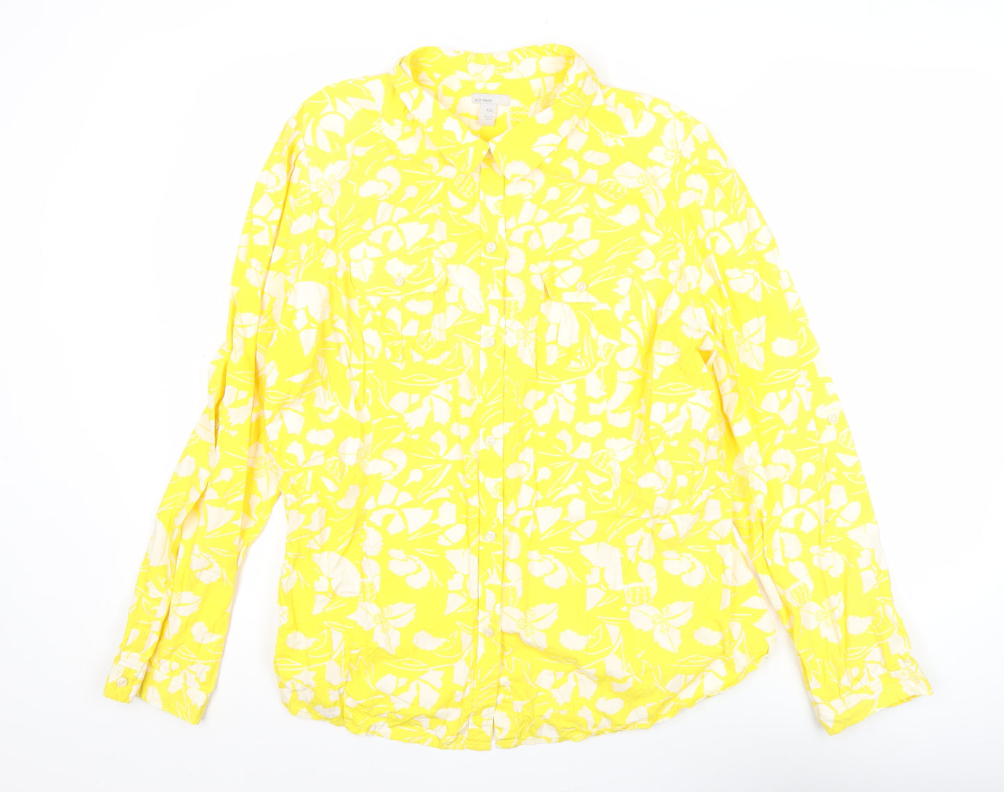 Old Navy Women’s Yellow Floral Cotton Button-Up Shirt 2XL