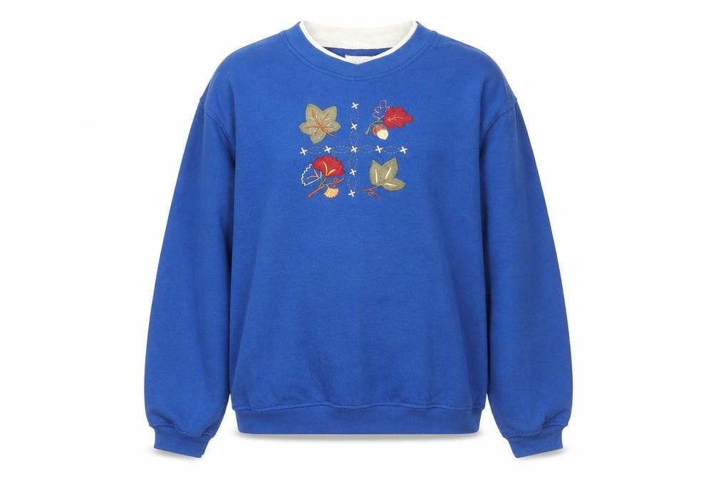 Front view of Basic Editions Women’s Blue Embroidered Sweatshirt, size S