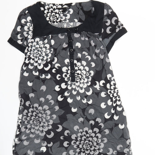 H&M Women’s Black Floral Shirt Dress UK 12 Short Sleeve