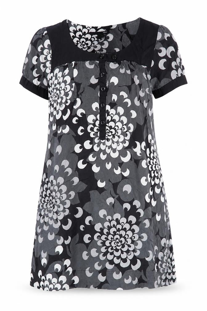 H&M Women’s Black Floral Shirt Dress UK 12 Short Sleeve