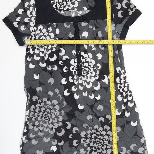 H&M Women’s Black Floral Shirt Dress UK 12 Short Sleeve
