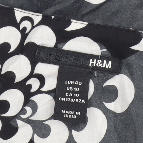 H&M Women’s Black Floral Shirt Dress UK 12 Short Sleeve