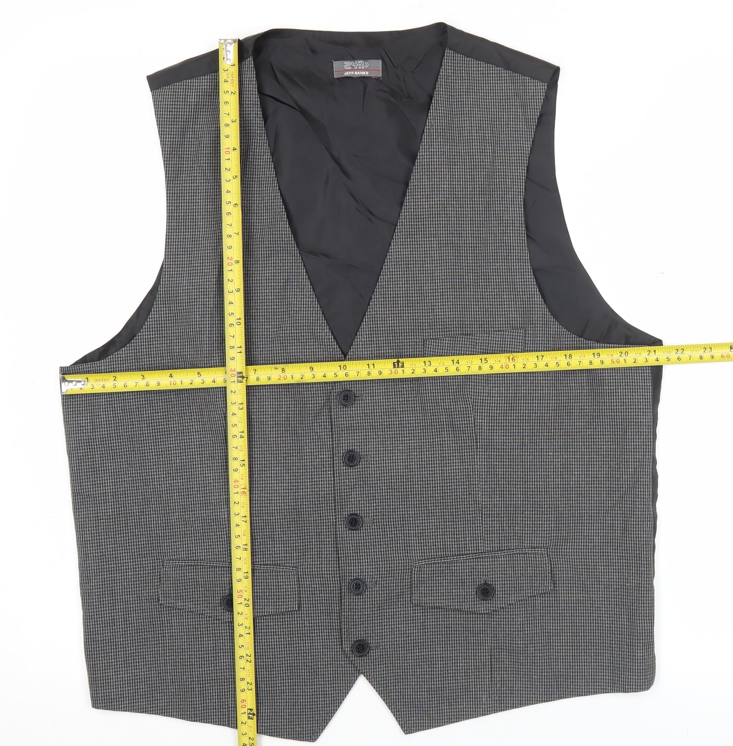 Jeff Banks Men’s Grey Checked Waistcoat L Classic Formal