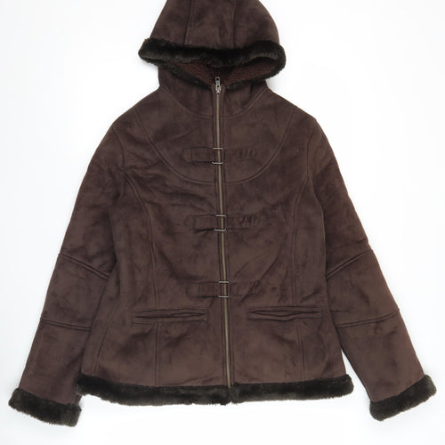 Avenue Womens Brown Hooded Winter Coat Size 14 Lined Polyester