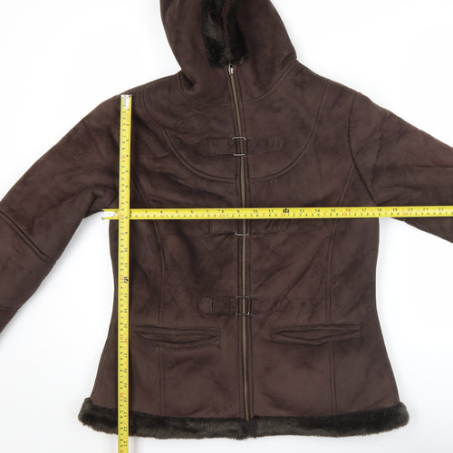 Avenue Womens Brown Hooded Winter Coat Size 14 Lined Polyester