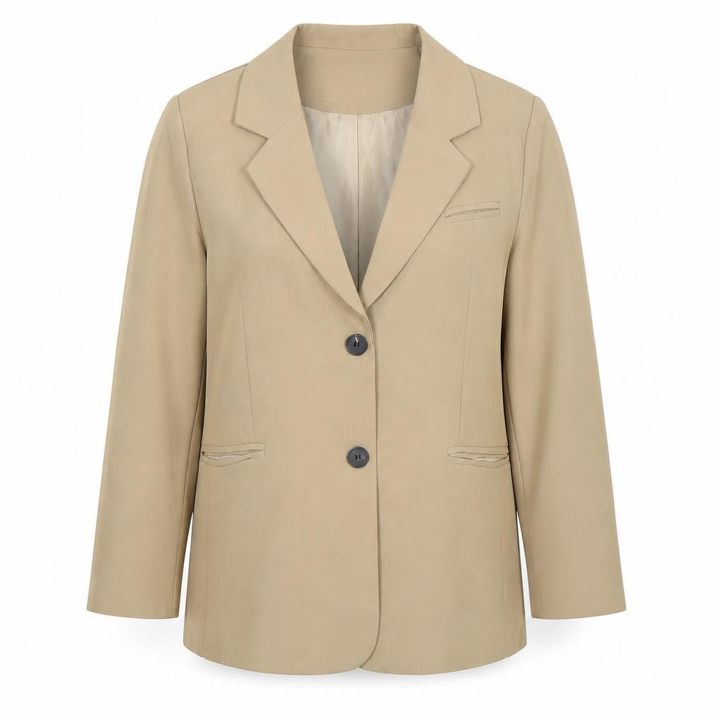 Front view of Fashion Women's Beige M Blazer Single-Breasted Work Jacket