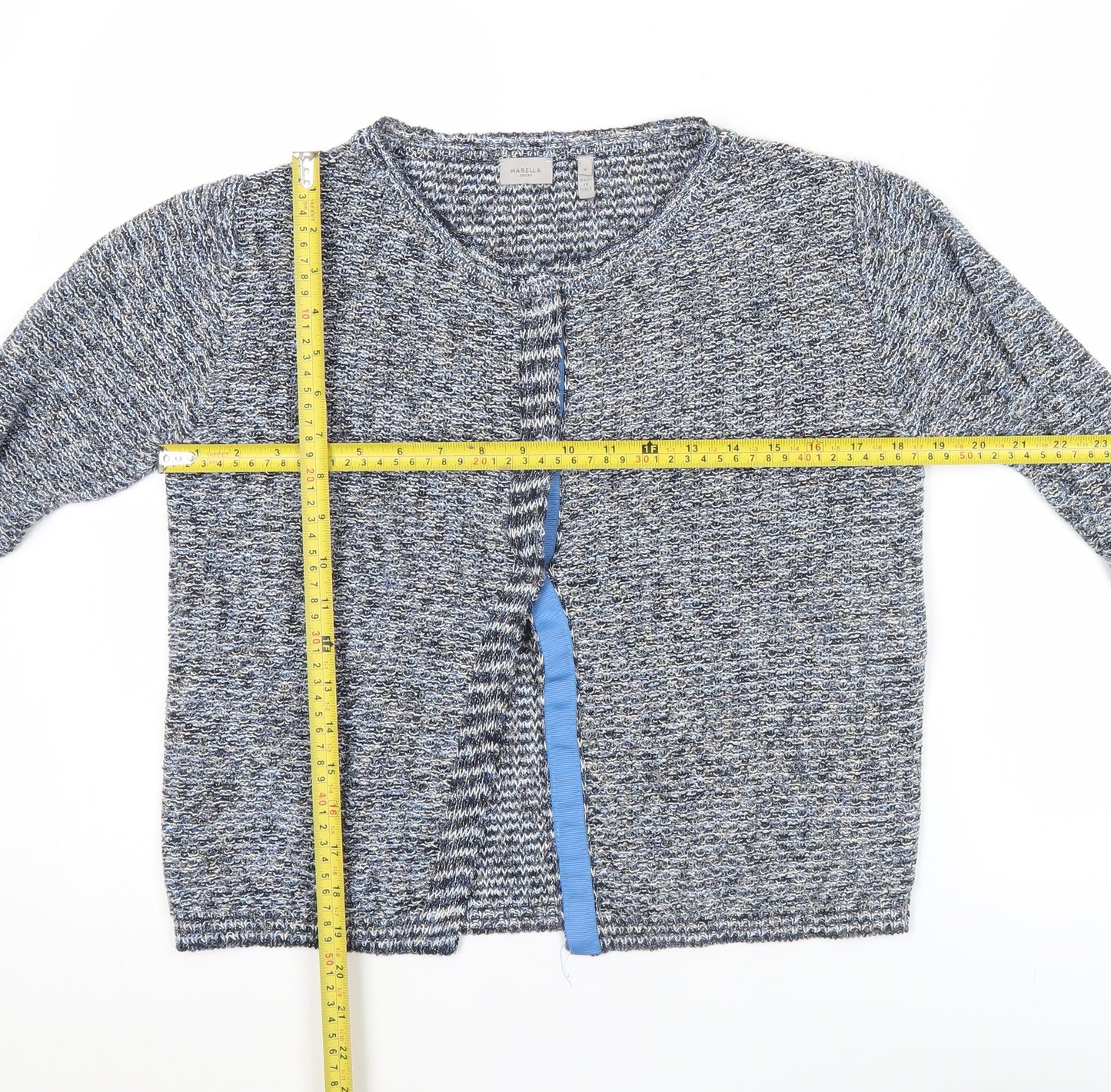 Marella Sport Women’s Blue Knit Cardigan M Crew Neck Long Sleeve