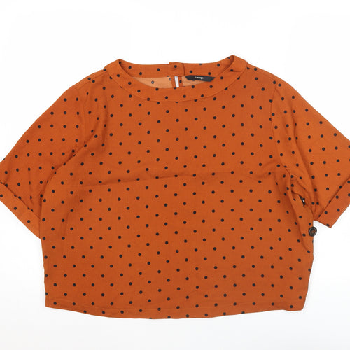 George Women’s Brown Polka Dot Cropped Blouse UK 10 Short Sleeve