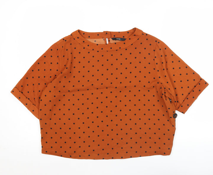 George Women’s Brown Polka Dot Cropped Blouse UK 10 Short Sleeve